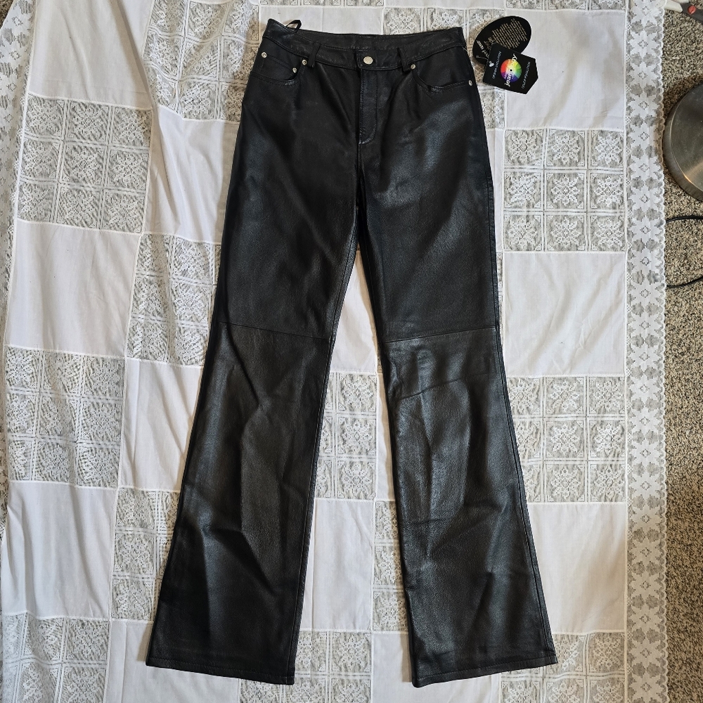 NWT Newport News Jeanology Collection Black Leather Pants Size 6 Tall